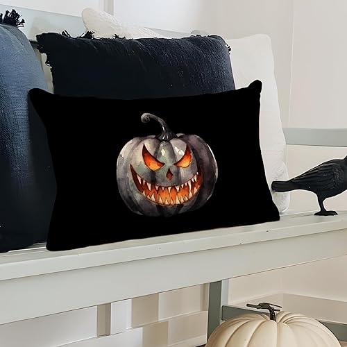 Miniatura 2 de Fundas de almohada de calabaza espeluznante de 12 x 20 pulgadas, funda lumbar de calabaza de Halloween, decoraciones de otoño de temporada para el