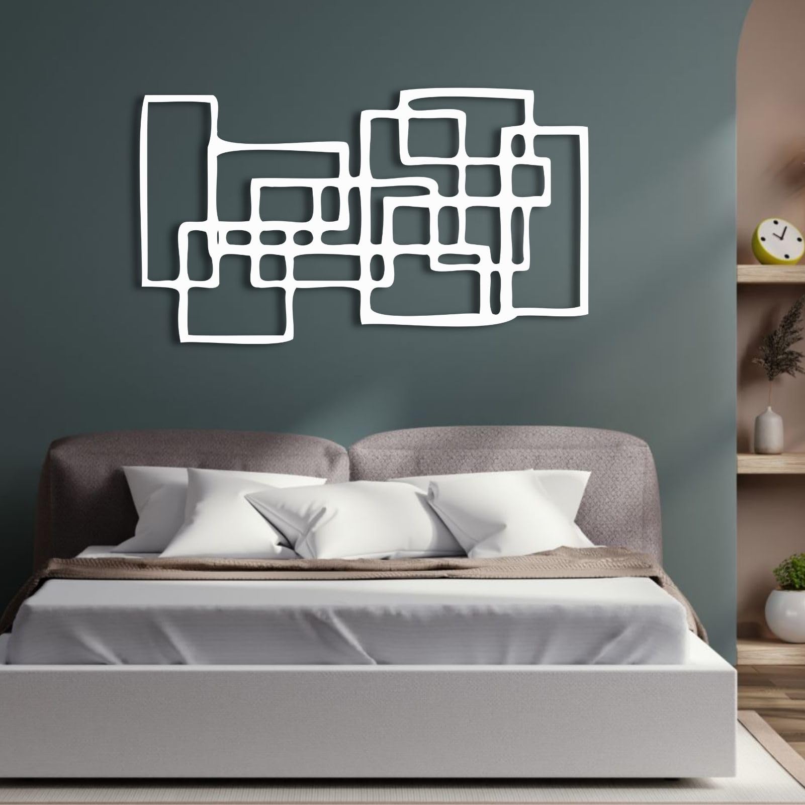 Decorazione murale in Metallo Scultura da Appendere a Parete con Simbolo dell'amore e dell'infinito Moderna e Geometrica per Soggiorno Bianca 41x24 Pollici | 105x60 cm