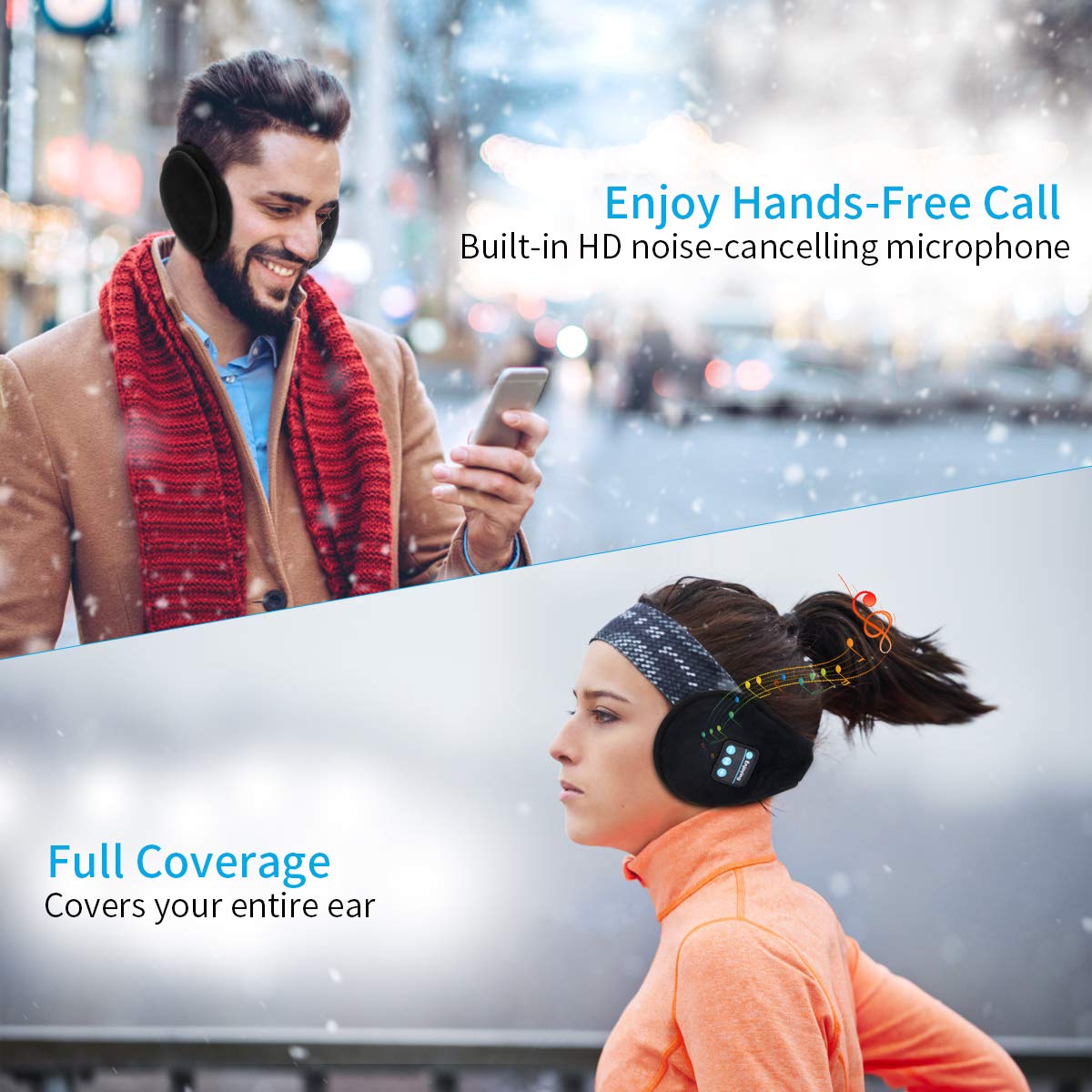 Cache-oreilles Bluetooth 5.0 Avec Double Corne - Tissu Velours Doux - Batterie Rechargeable 150mAh - Cadeau Noël Ou Anniversaire