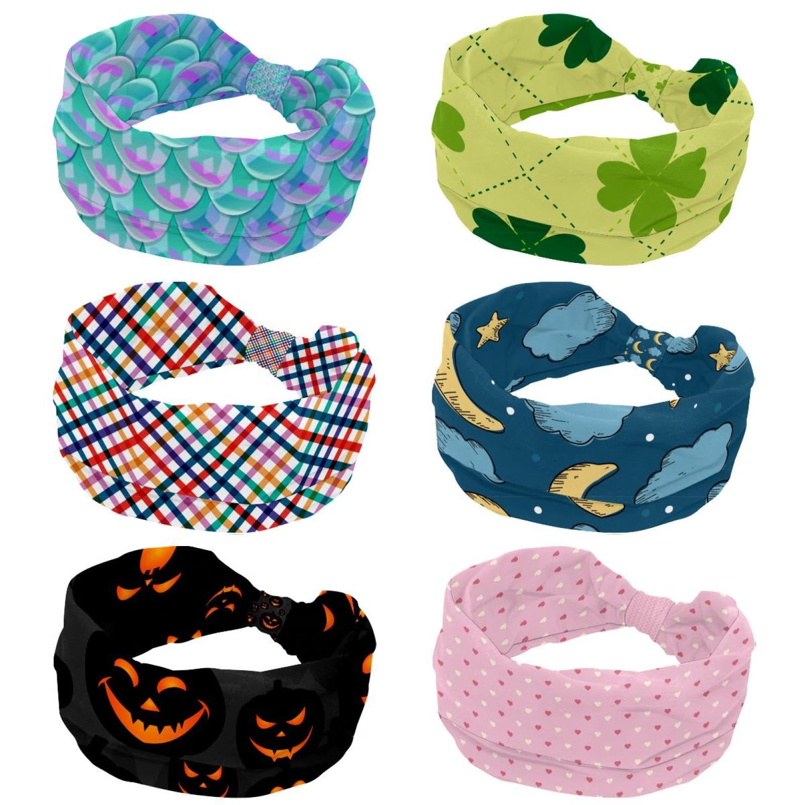 Lot de 6 bandeaux élastiques pour femme Motif cœur Rose