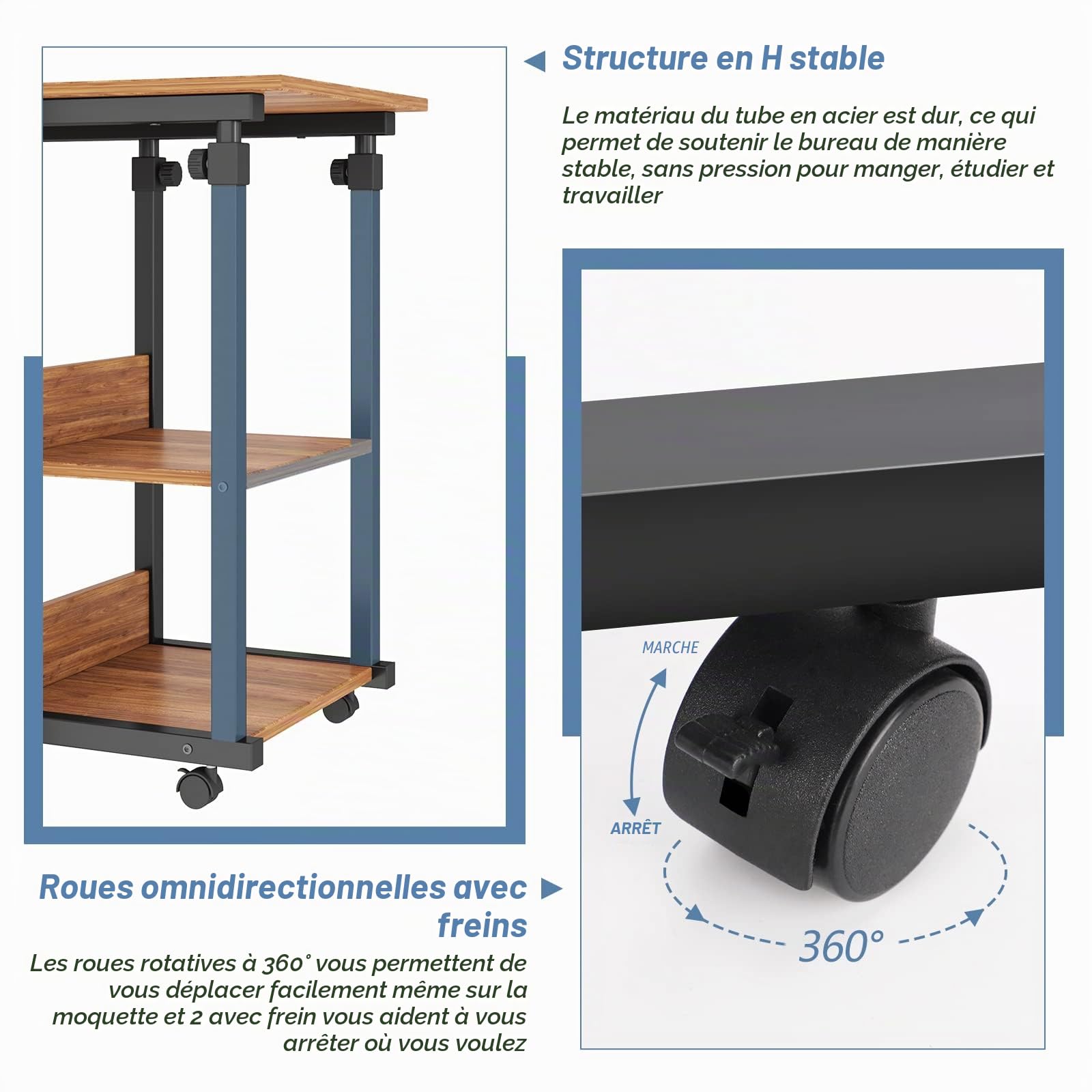 Dripex Table Roulante Table d'Appoint Mobile Réglable en Hauteur