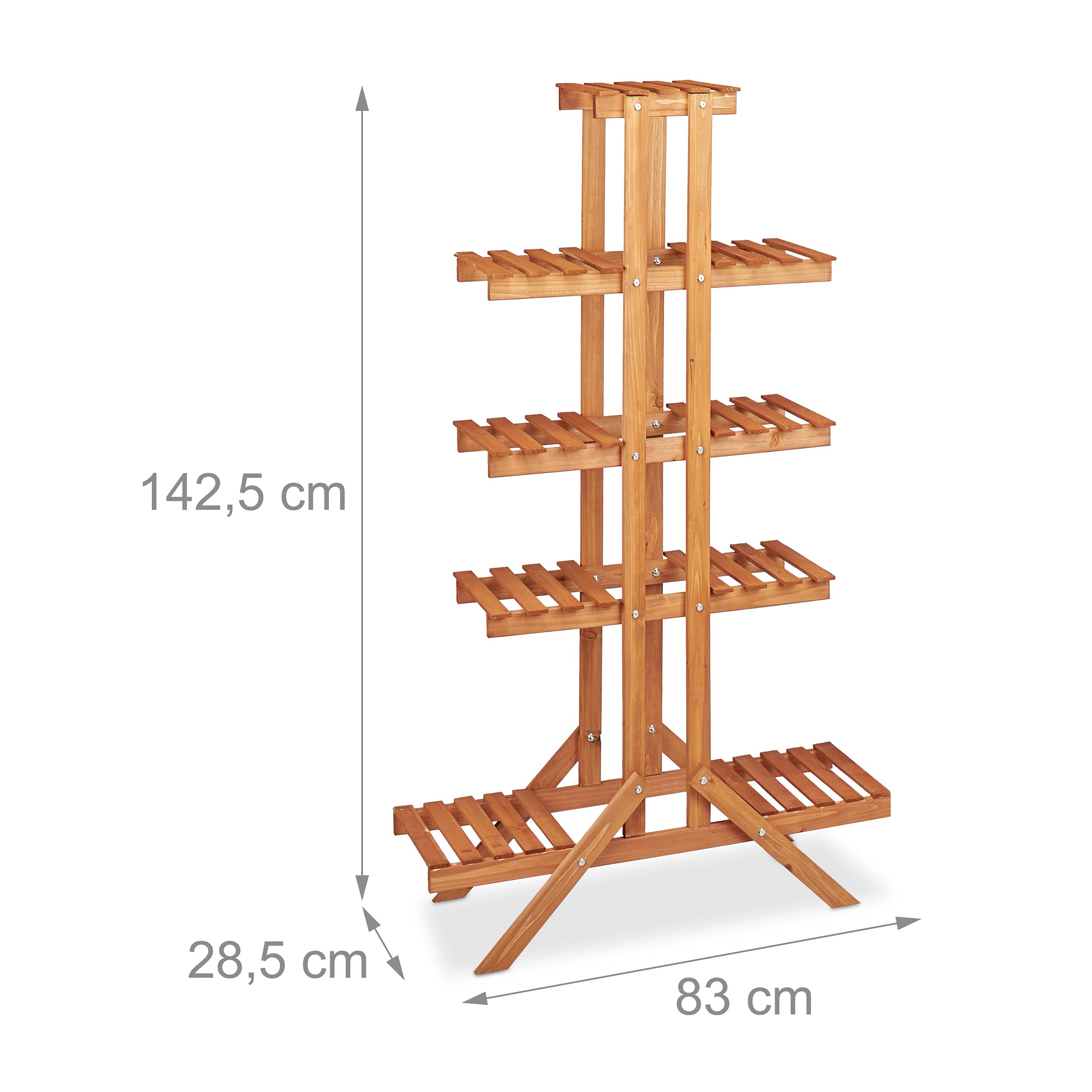 Relaxdays Soporte Plantas para Interior 5 Niveles, Madera, Marrón claro, 142,5 x 83 x 28,5 cm