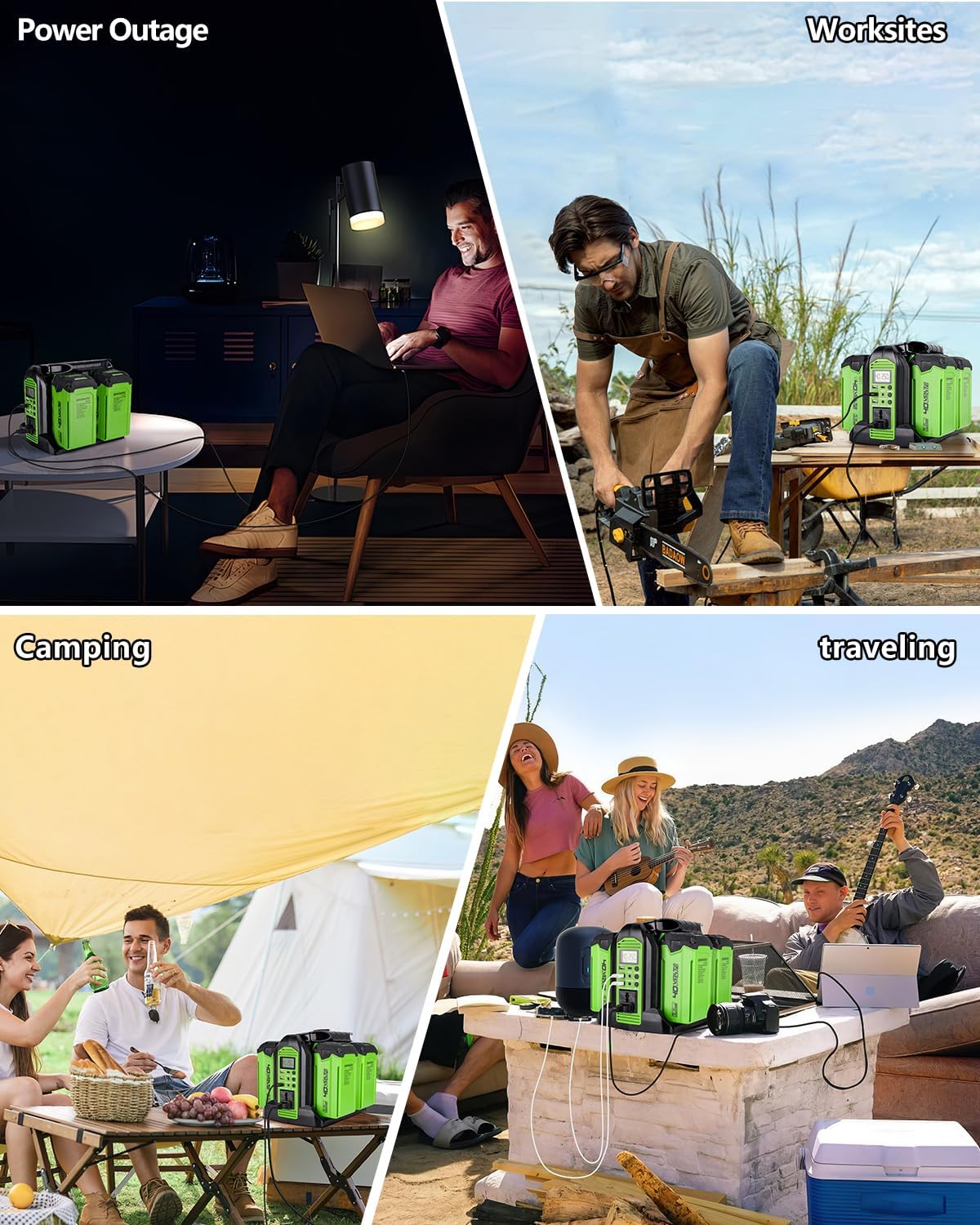 350W Power Inverter for Greenworks 40v Battery, 4-Ports DC 40V to AC 110-120V Pure Sine Wave Battery Inverter with 3 USB-A Port, 1 USB-C Port,300lm LED Light for Camping Travel Emergency(Tool Only)