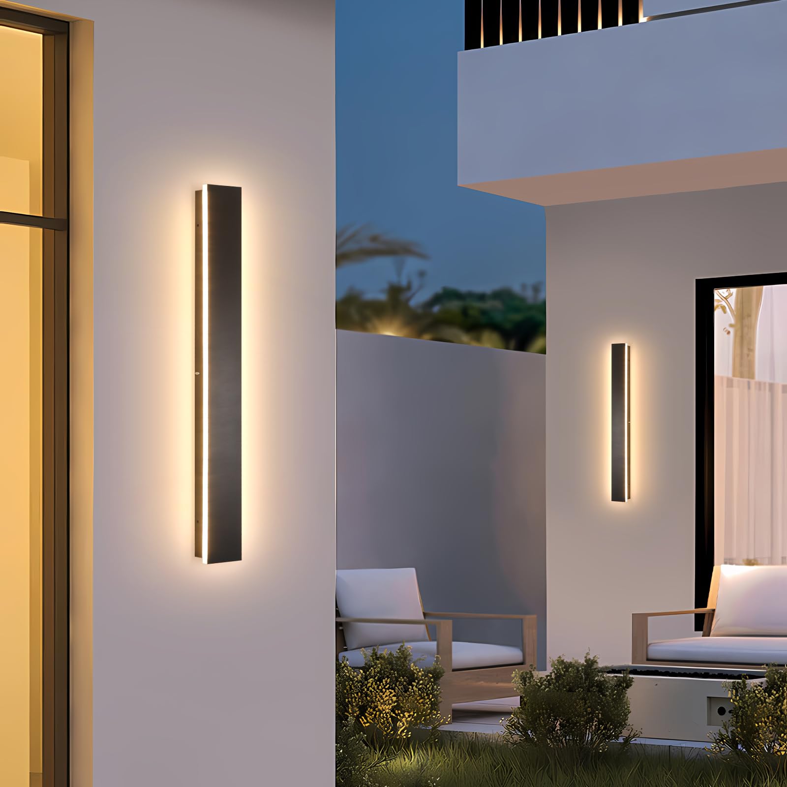 AioTio Modern Outdoor Wall Light for House,2pack 23.6inch Black LED Exterior Wall Sconces Lighting Fixtures, Outdoor Porch Light Fixture 3000K Long Linear Wall Light Outside Lighting for Patio
