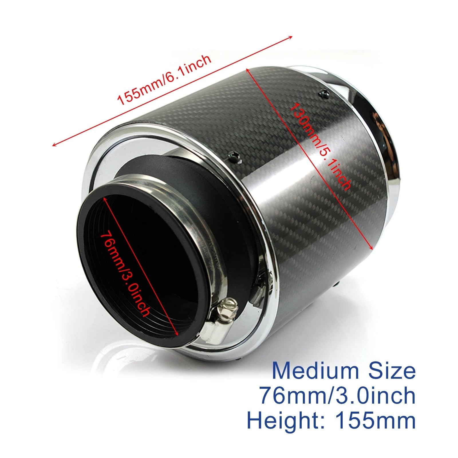 Shuogoufeng Store Filtr powietrza silnika samochodu do automatycznego zestawu chłodnego dolotu 76mm z włókna węglowego, sporty wyścigowe(175MM-Large)