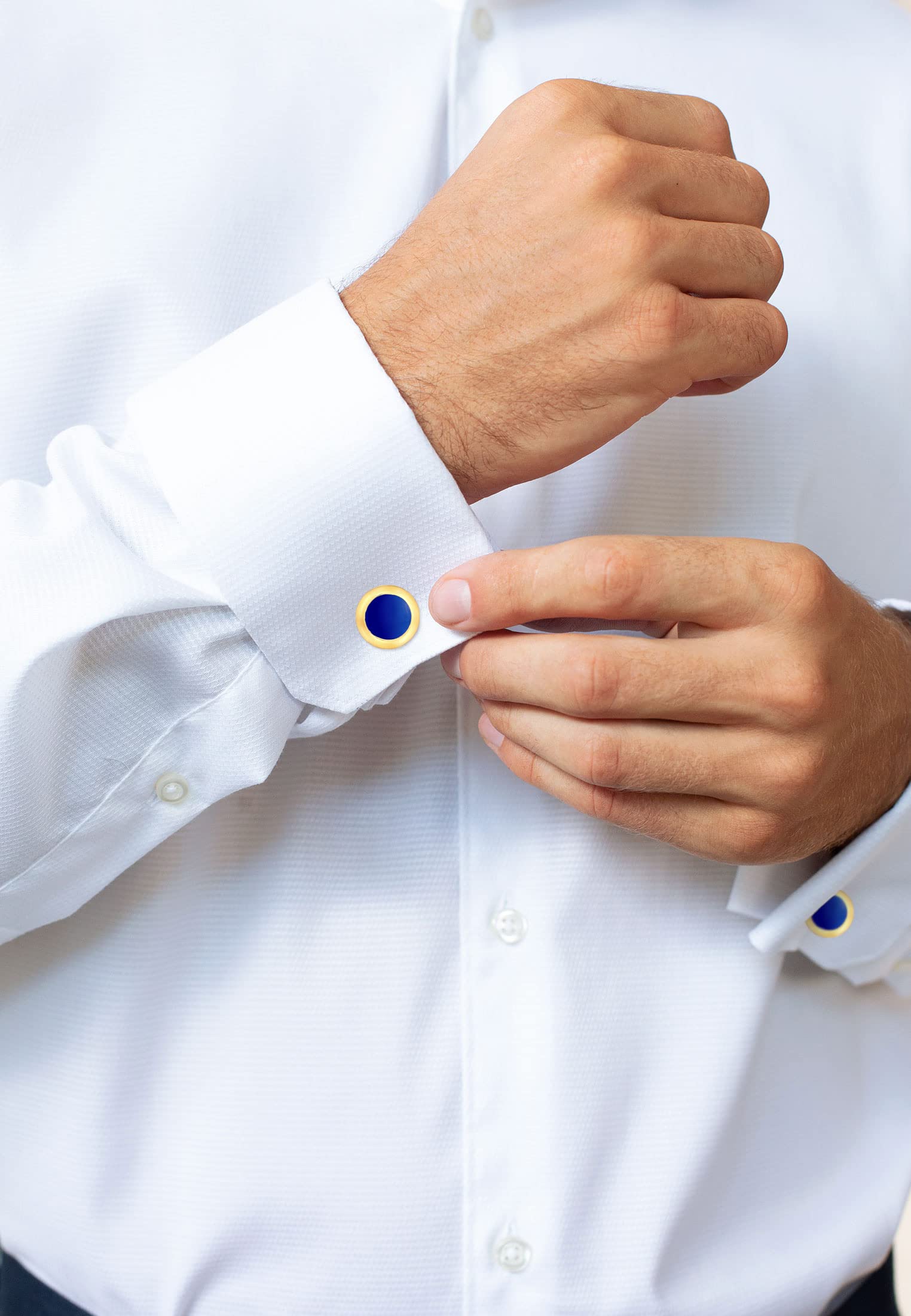 Kuzzoi Cufflinks - Gemelli da uomo, rotondi, in argento sterling 925 placcato oro, gioielli moderni per la camicia, elegante regalo per matrimonio e compleanno, 14,7 mm, Argento sterling, Smalto