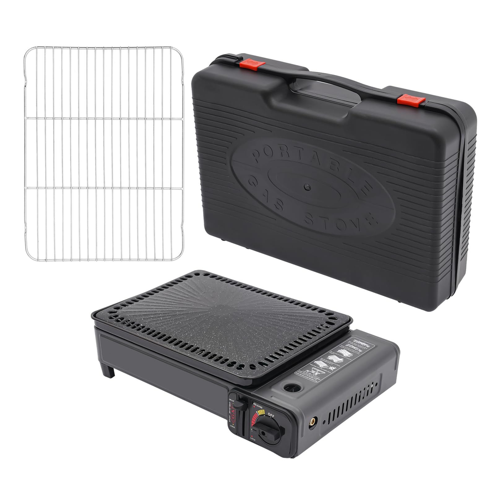 Barbecue à gaz, réchaud à gaz pour l'intérieur, barbecue portable, pour camping, cuisinière à barbecue butane, pour bidon de 6,5 x 19,5 cm
