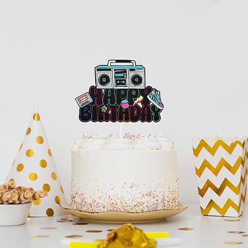 Vista 4 de Decoración retro para pastel de cumpleaños de los años 90, decoración de pastel de cumpleaños de hip hop, decoración de fiesta de radio de los años