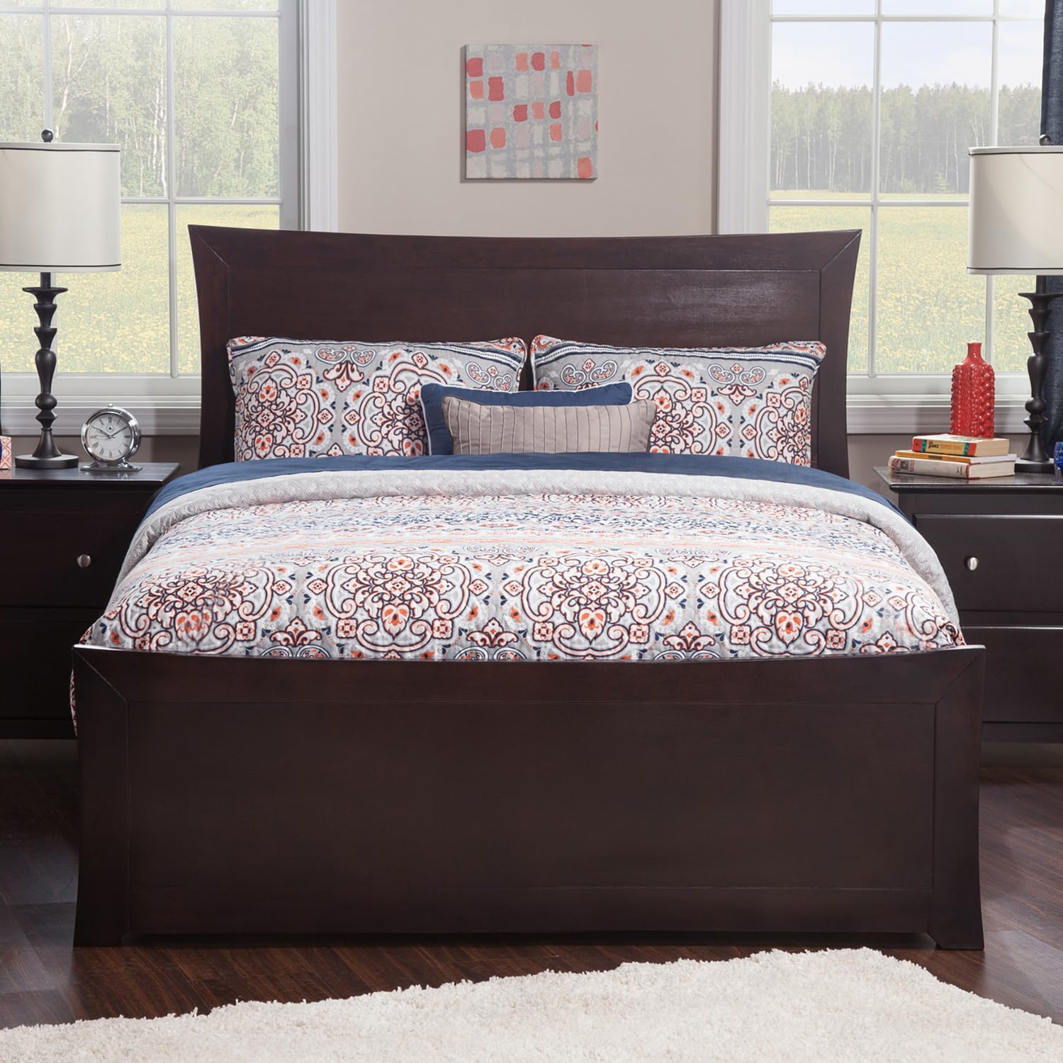 HomeStock Queen Foundation Bed with Matching Footboard in Espresso