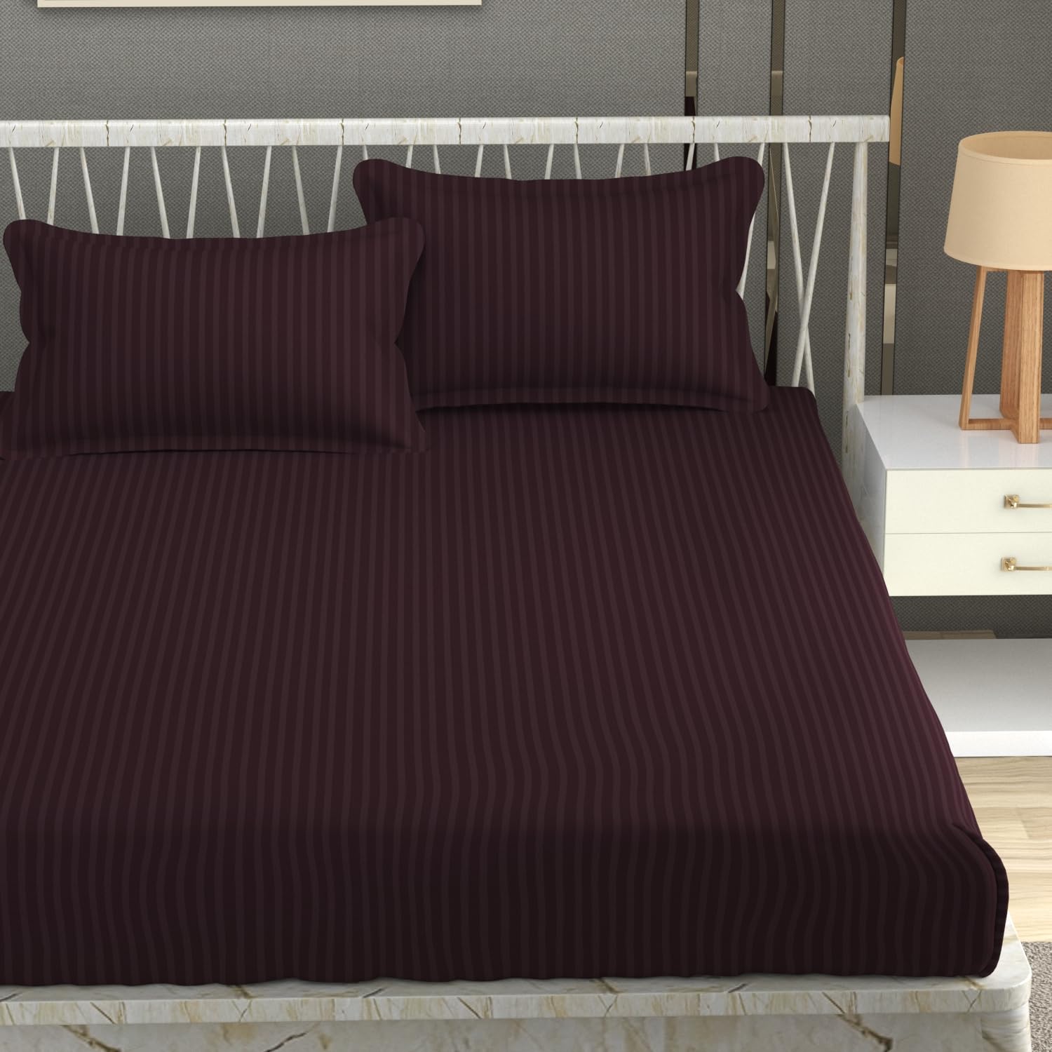 Silver Stripe Cotton Bed Sheet Set - Single Bed -14 Silver Stripe Cotton Bed Sheet Set - Single Bed -14