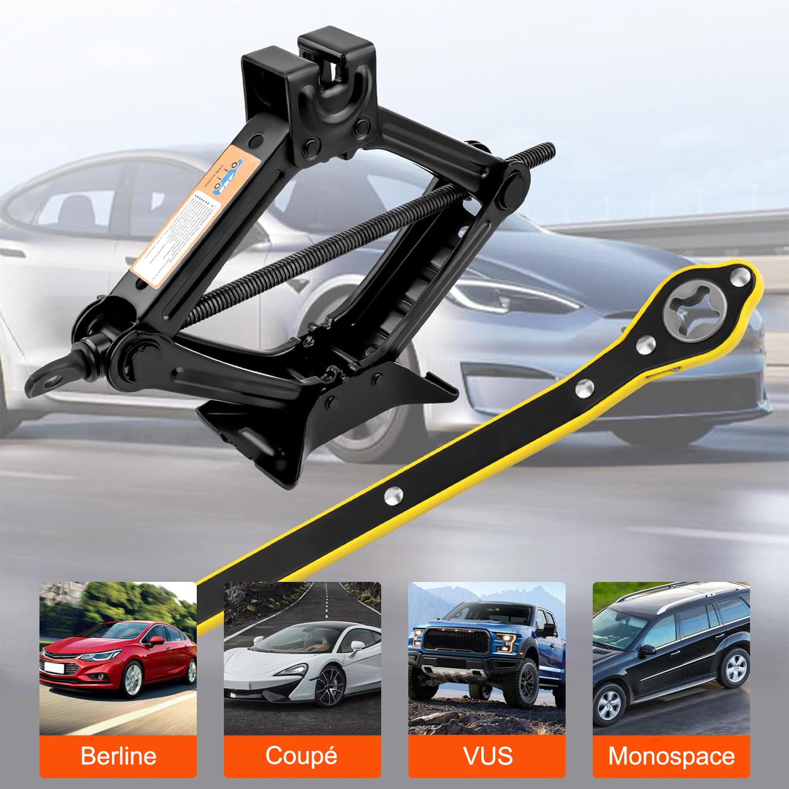 Rarapop Cric de Voiture 2T, kit Universel de cric à Ciseaux avec clé à cliquet et clé pour écrous - pour berlines, camionnettes et SUV, kit d'urgence Automobile