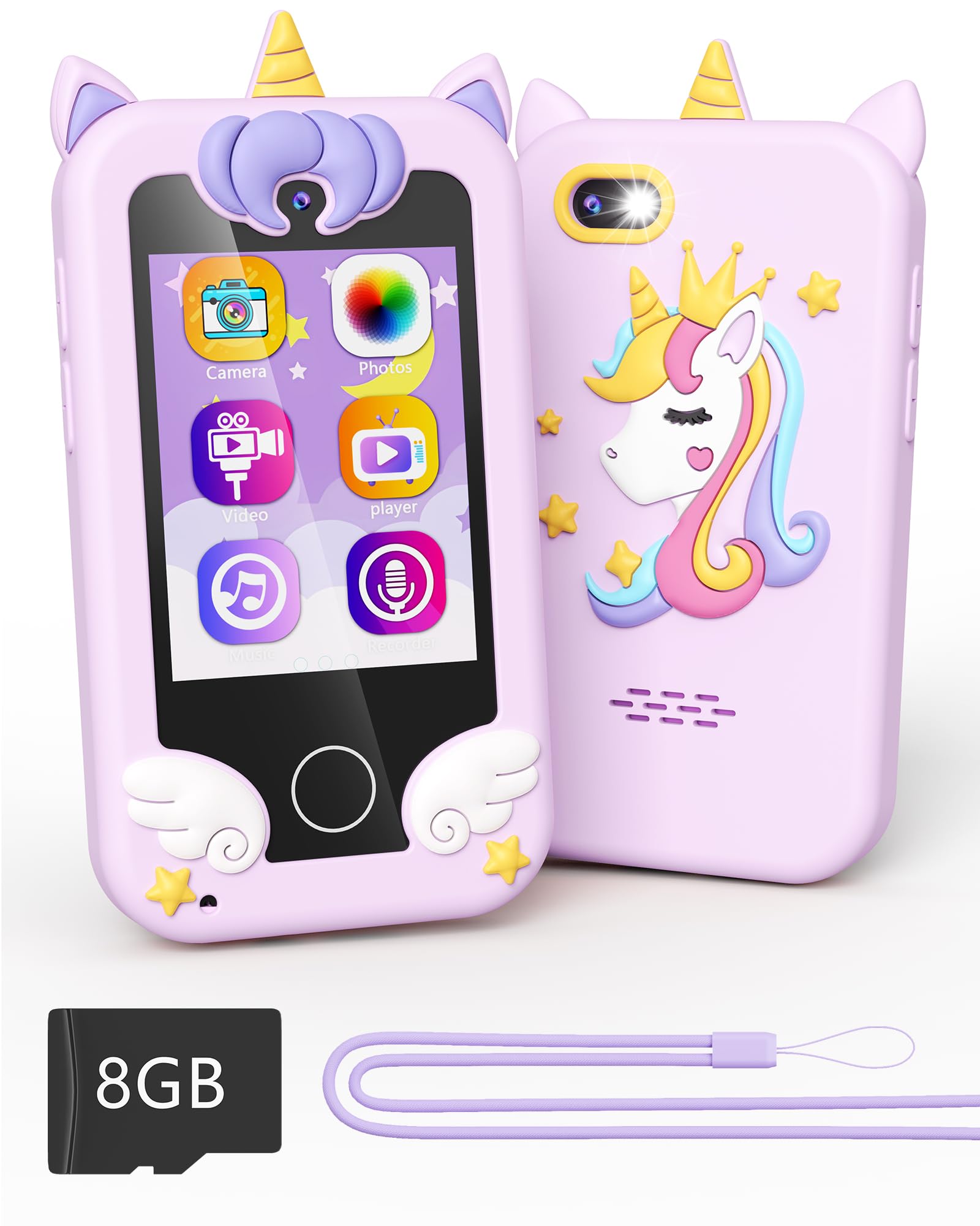Kikapabi Kids Toy Smartphone, Unicorn Gifts and Toys for Girls Boys Ages 3-8 Years Old, Fake Play Toy Phone with Music Player Dual Camera Puzzle Games