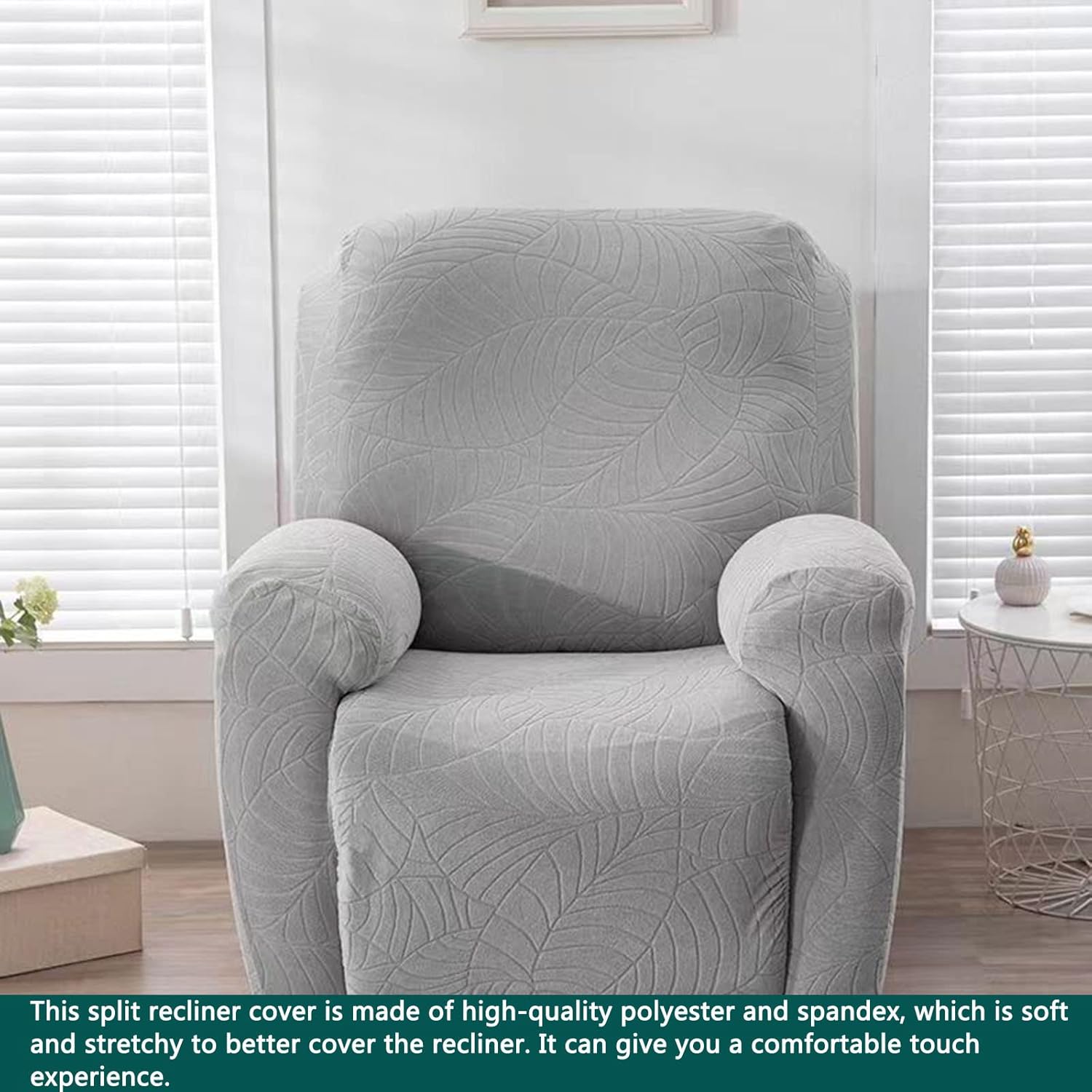 4 Pieces Chair Recliner Slipcover, Waterproof Recliner Protector Covers, Leaf Patterned Recliner Couch Covers for Living Room-Coffee
