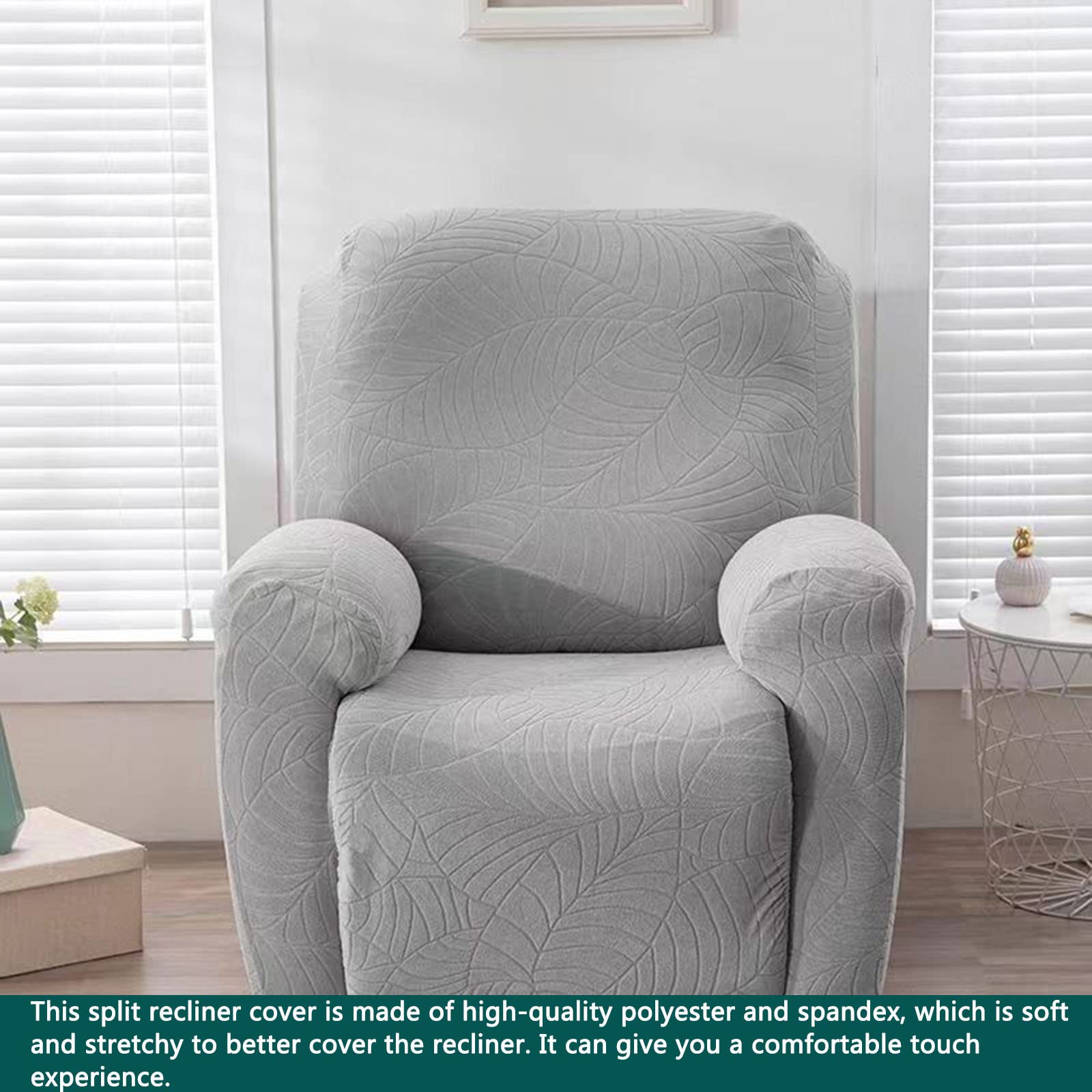 4 Pièces Housse De Chaise Inclinable, Imperméable Housses De Protection pour Fauteuil Inclinable, Feuille à Motifs Housse De Fauteuil pour Salon-Gris Clair