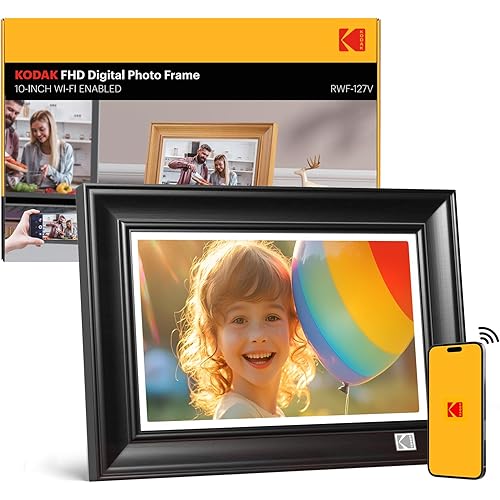 KODAK WiFi Digital Picture Frame, 1920 x 1200 HD Touchscreen Digital Photo Frame, 10.1 Inches Intelligent Electronic Picture Frame with 32 GB,Auto-Rotate, Share Moments Instantly Gifts(Wood Frame)