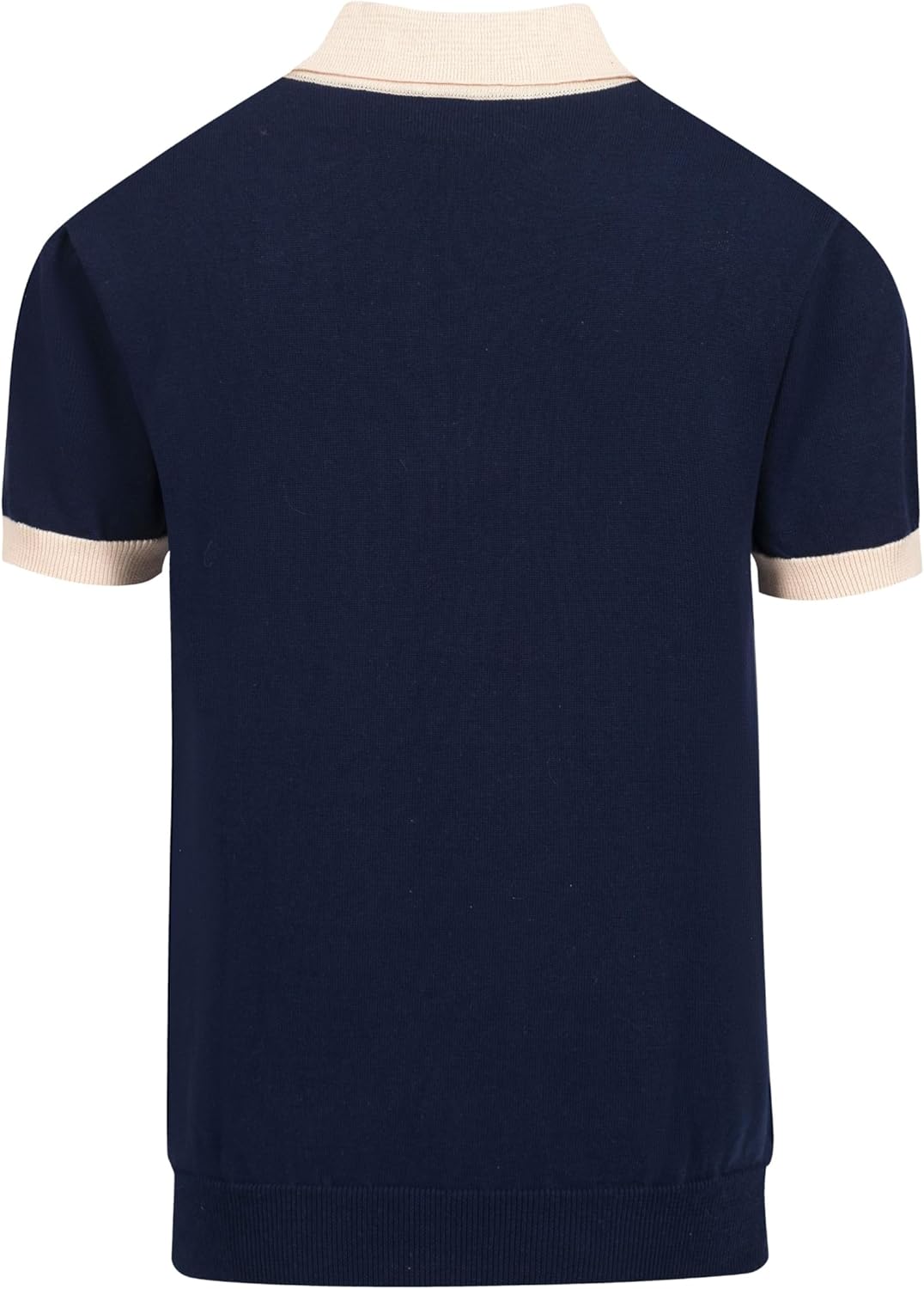 OXKNIT Mens V-Neck Polo Shirt Knitted Shirt Dark Blue Short Sleeve Golf Shirt with Flower Pattern