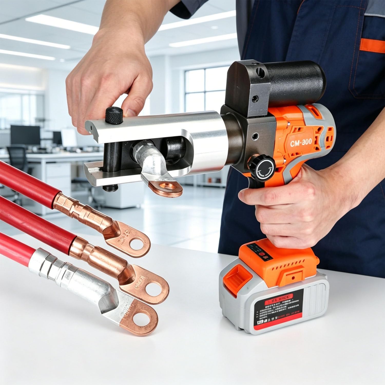GYKOZY Hydraulic Crimping Tool Set, Electric Hydraulic Crimping Pliers, with 11 Pairs Dies and 2 Rechargeable Batteries Rotation,Crimping Range 16-300mm2 for Cu Terminals