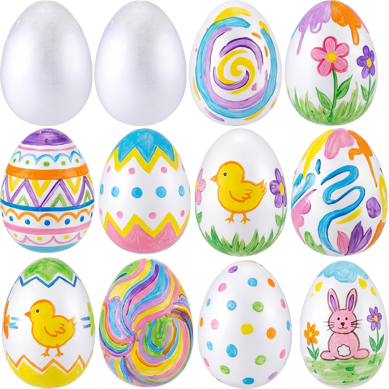 Zonon 15 Pcs Foam Eggs for Crafts DIY 3.15 x 2.17 Inch White Polystyrene Foam Eggs for Halloween Easter Craft Home Table Centerpieces Decorations
