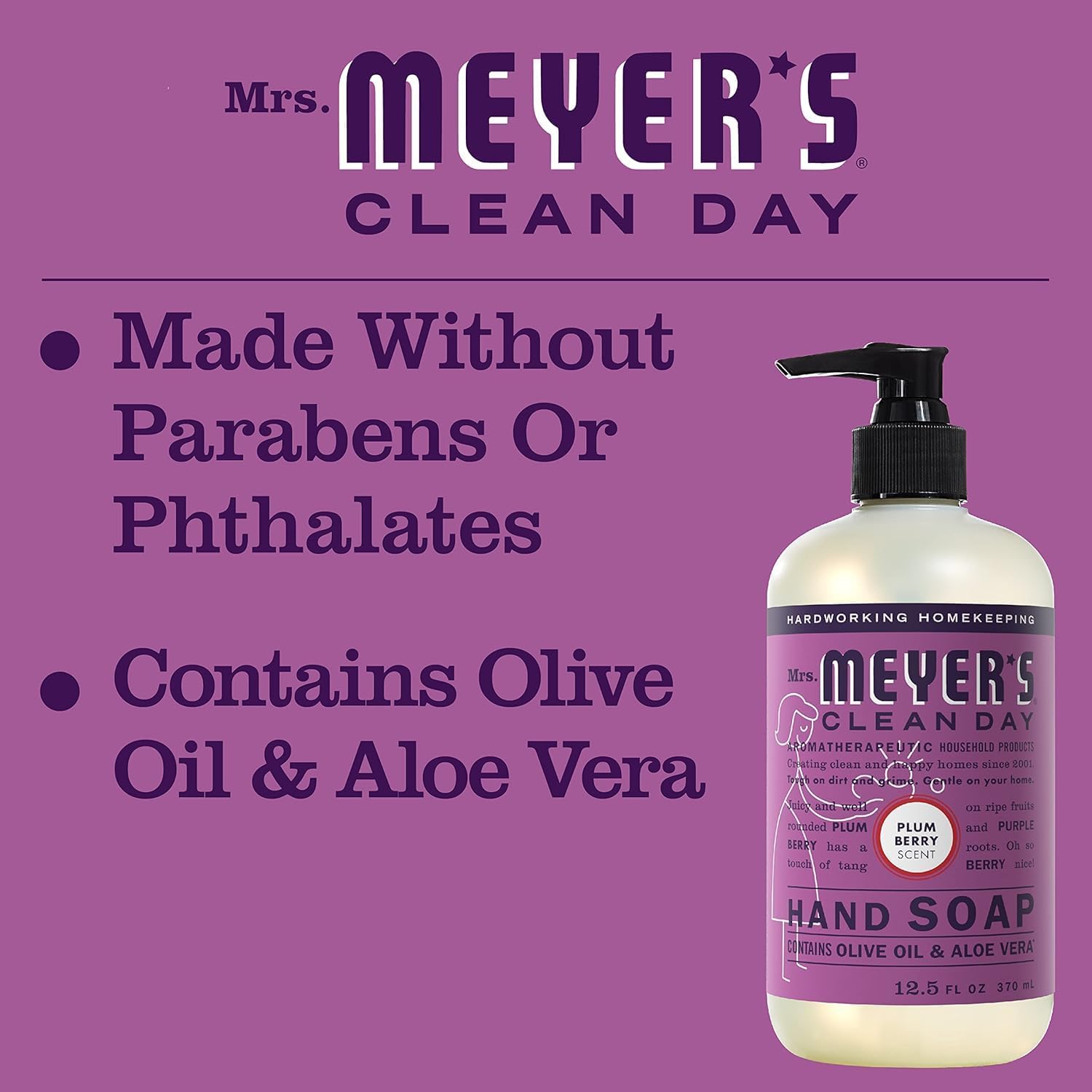 Mrs. Meyer's Clean Day Plum Berry Scent Hand Soap Refill, 33 Fl Oz, Pack of 4