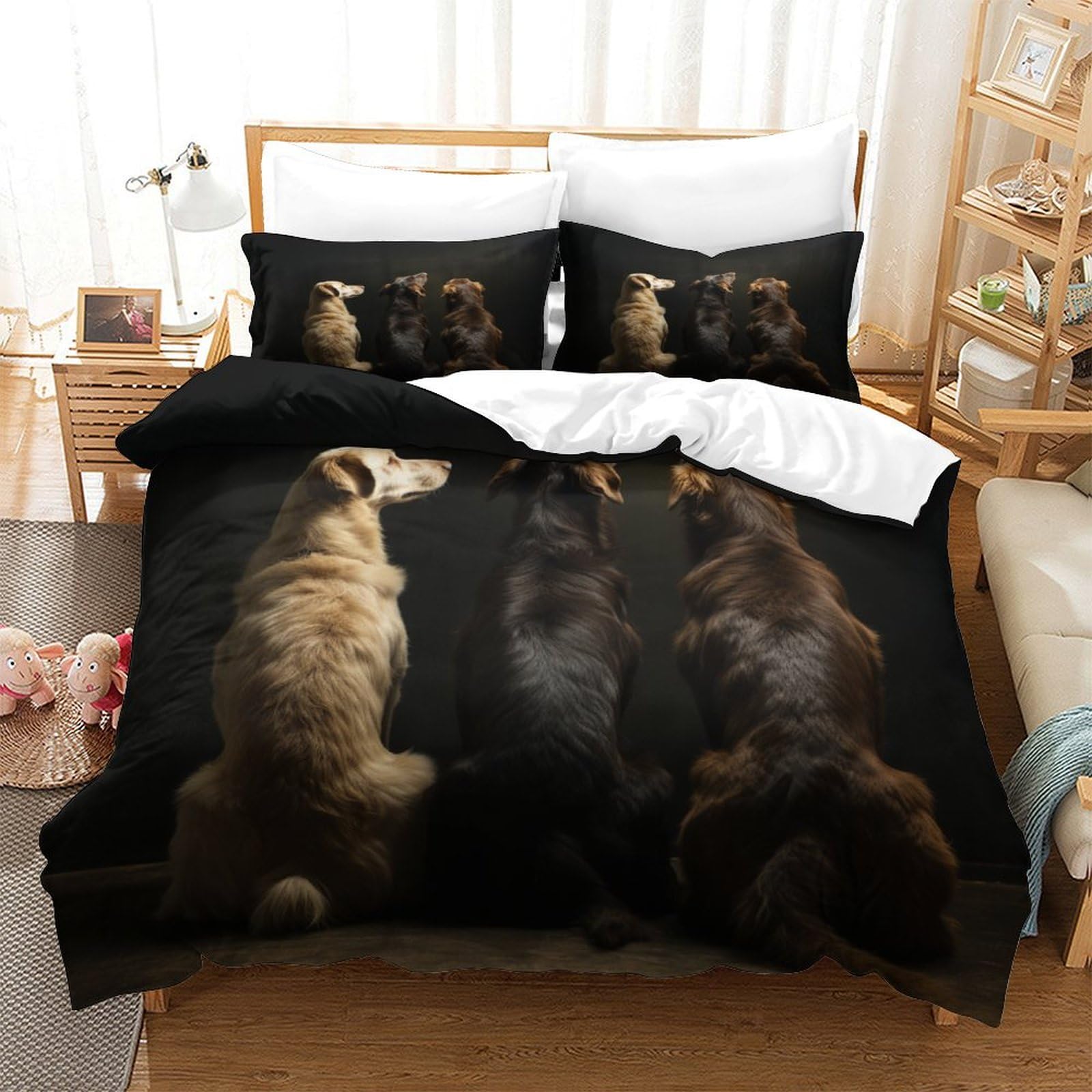 P1S9U7W5Y Classic Dog Pattern 3D Printed Duvet Cover Set 3 Pieces Microfiber Bedroom Decor Dog Bedding Set for Adults Teens Home Gift Double（200x200cm）