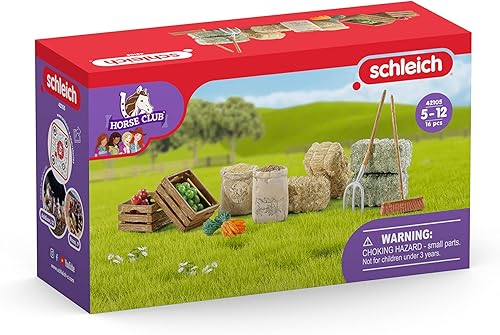 Miniatura 3 de Schleich Horse Club - Juego de 14 piezas de alimentación y accesorios para caballos y animales, con detalle de heno, paja y zanahoria, para