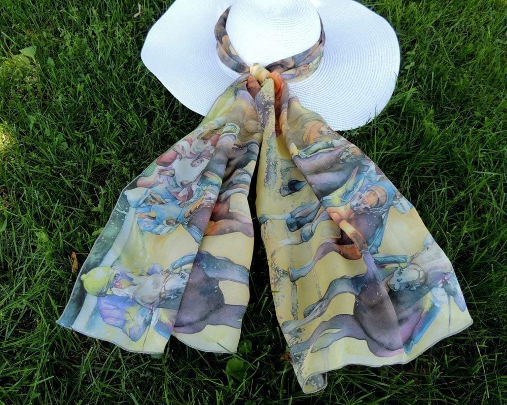 Horse Racing Scarf for Women's Kentucky Derby Gift Apparel - 16" x 72" Poly Chiffon Wrap by Cheryl Chalmers