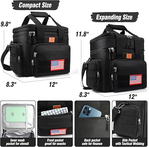 Miniatura 3 de Lonchera táctica para hombres, bolsa de almuerzo táctica expandible de doble cubierta con correa para el hombro, a prueba de fugas y aislada, para