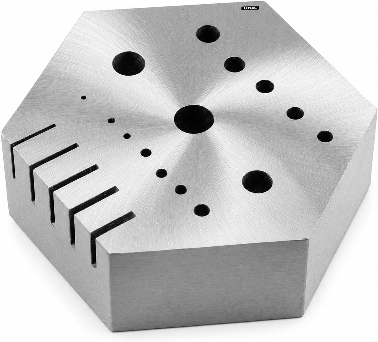 Hexagonal Jewelry & Watchmaker Anvil Block Hardened Steel Staking Riveting Drilling Bench Block with 15 Holes and 5 Slots for Jewelry Repair Metalworking Watchmaking Tools