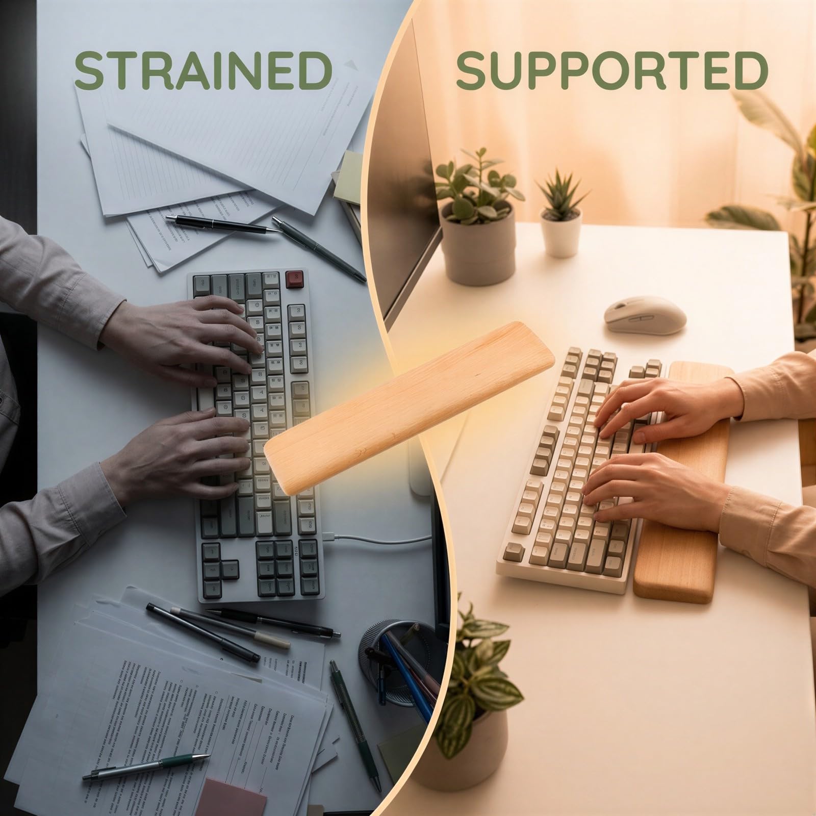 Tastatur-Handgelenkauflage aus Buchenholz, 36 cm ergonomische Handballenauflage für 87-Tasten mechanische Tastaturen, Vollholz, rutschfest, für Gaming, Home und Büro, glatte Oberfläche