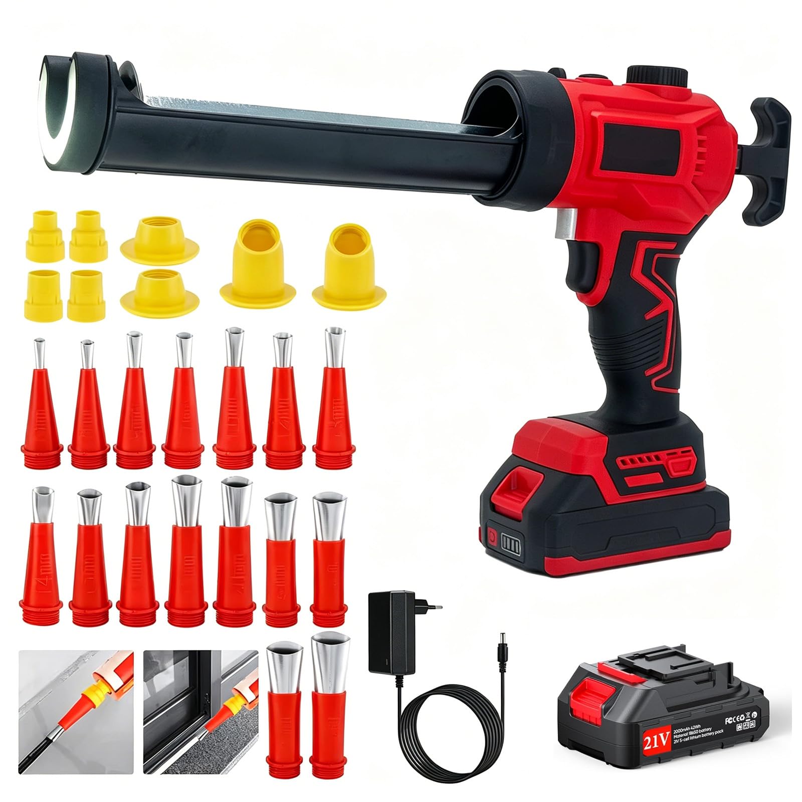 Pistolet à cartouche sans fil pour Makita 18V batteries, pistolet à cartouche électrique avec batteries de 2 000 mAh, 4 vitesses, éclairage LED, pistolet à silicone sans fil pour cartouches de 300 ml