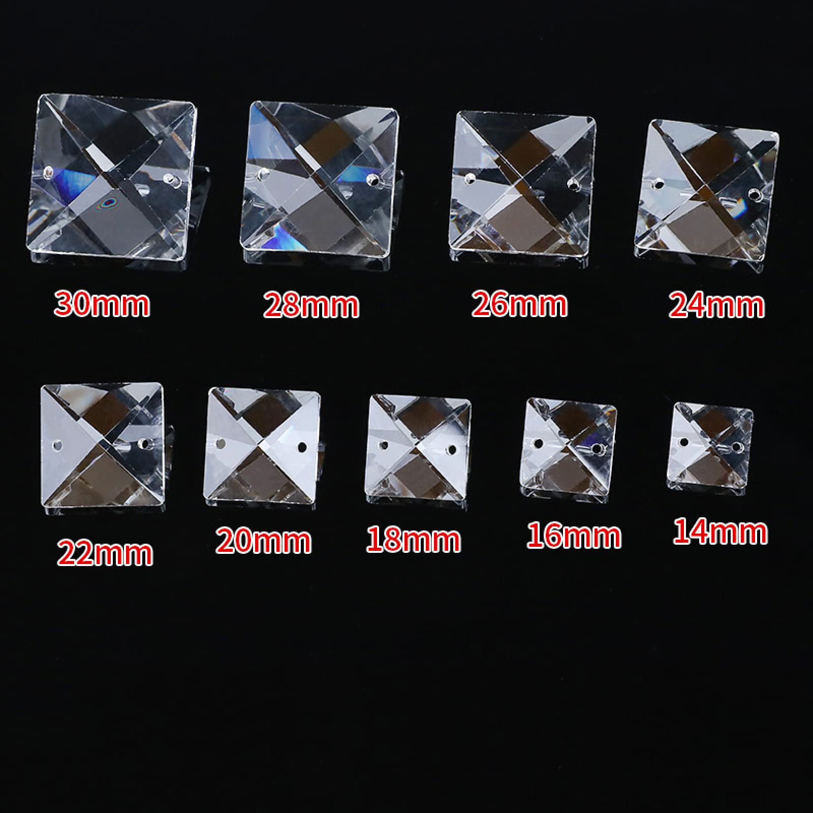 10pcs (2 Holes)14/16/18/20/22mm Crystal Loose Square Beads Pendant Prisms Lamp Lighting Chandelier Part Hanging Home Decor,18mm