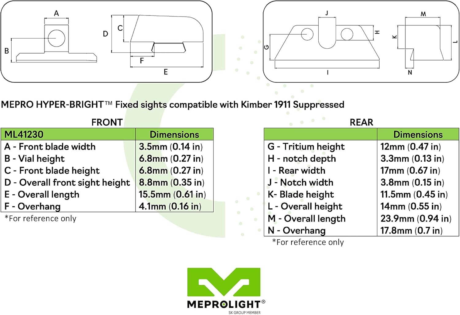 Meprolight Hyper-Bright-Suppressor-Pistol-Set-Kimber 1911-G RING/G-ML41230G, Black
