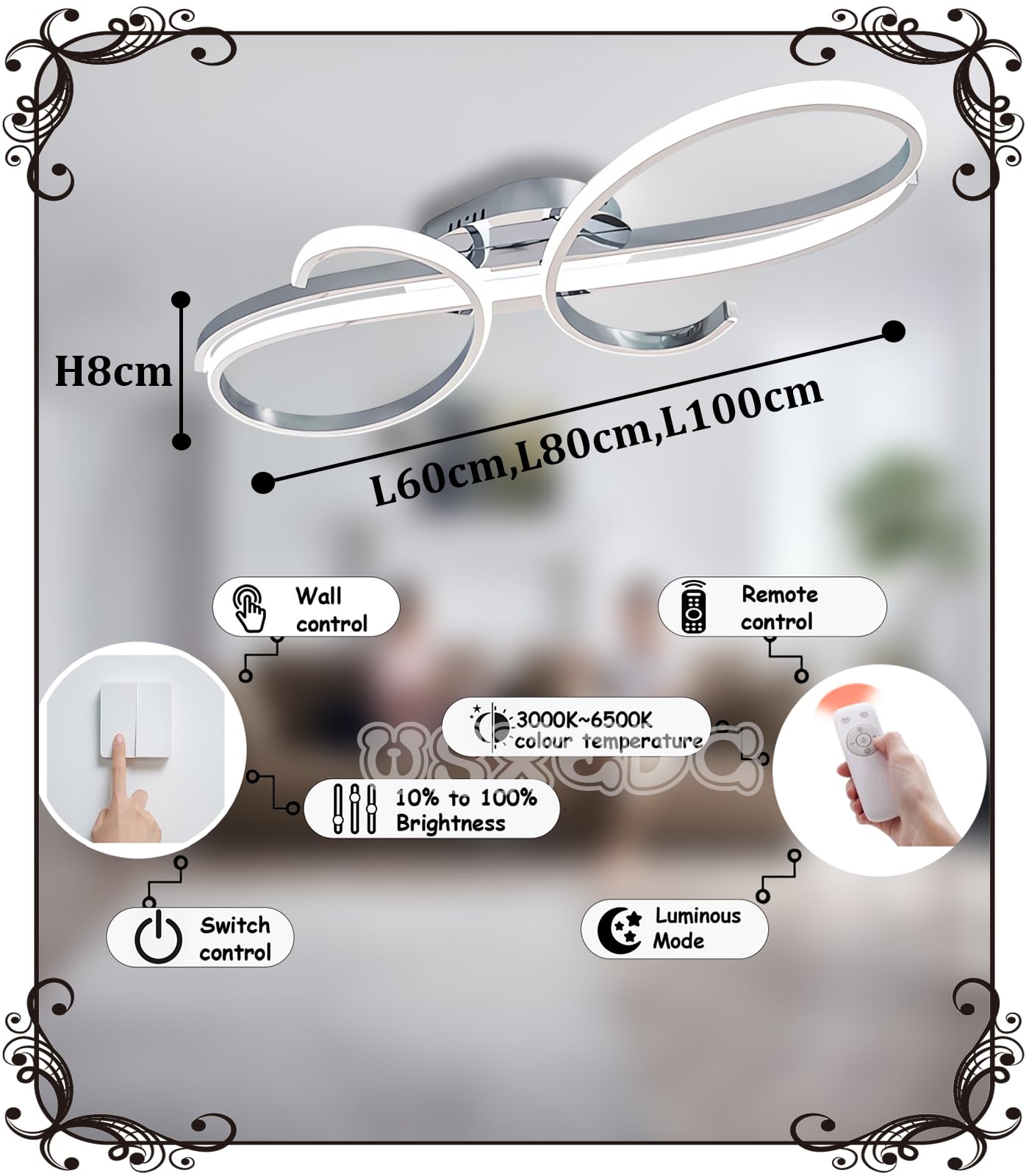 L80cm Deckenlampe LED Chrom - Deckenleuchte 64W Dimmbare 3000K-6000K Modern Wohnzimmerlampe Designer Beleuchtung Energiespar Deckenleuchte für Wohnzimmer Schlafzimmer Esszimmer Küche (Chrom)
