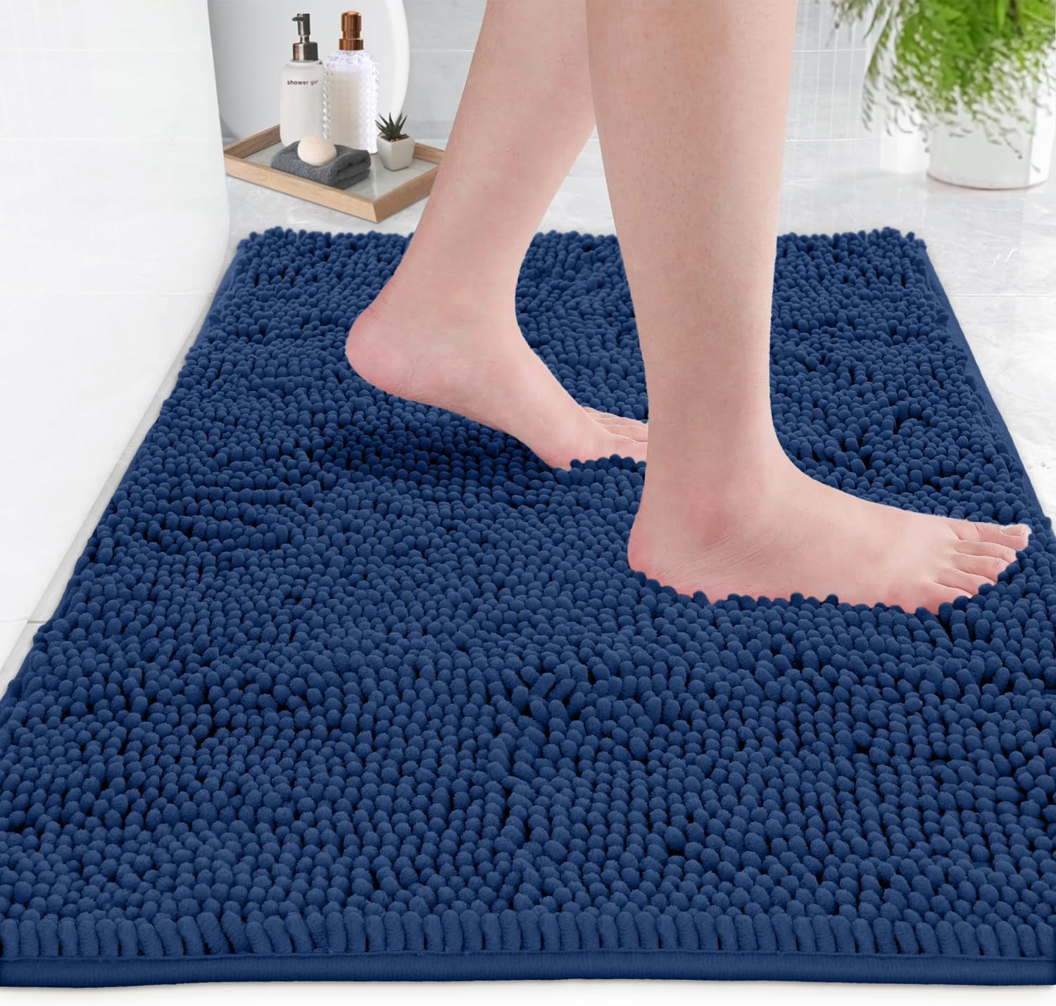 Ultra Soft Texture Chenille Plush Bath Rugs Floor Mats, Bath Rug Non Slip Microfiber Door Mat for Kitchen/Entryway/Living Room (30 x 20 inches, Blue)