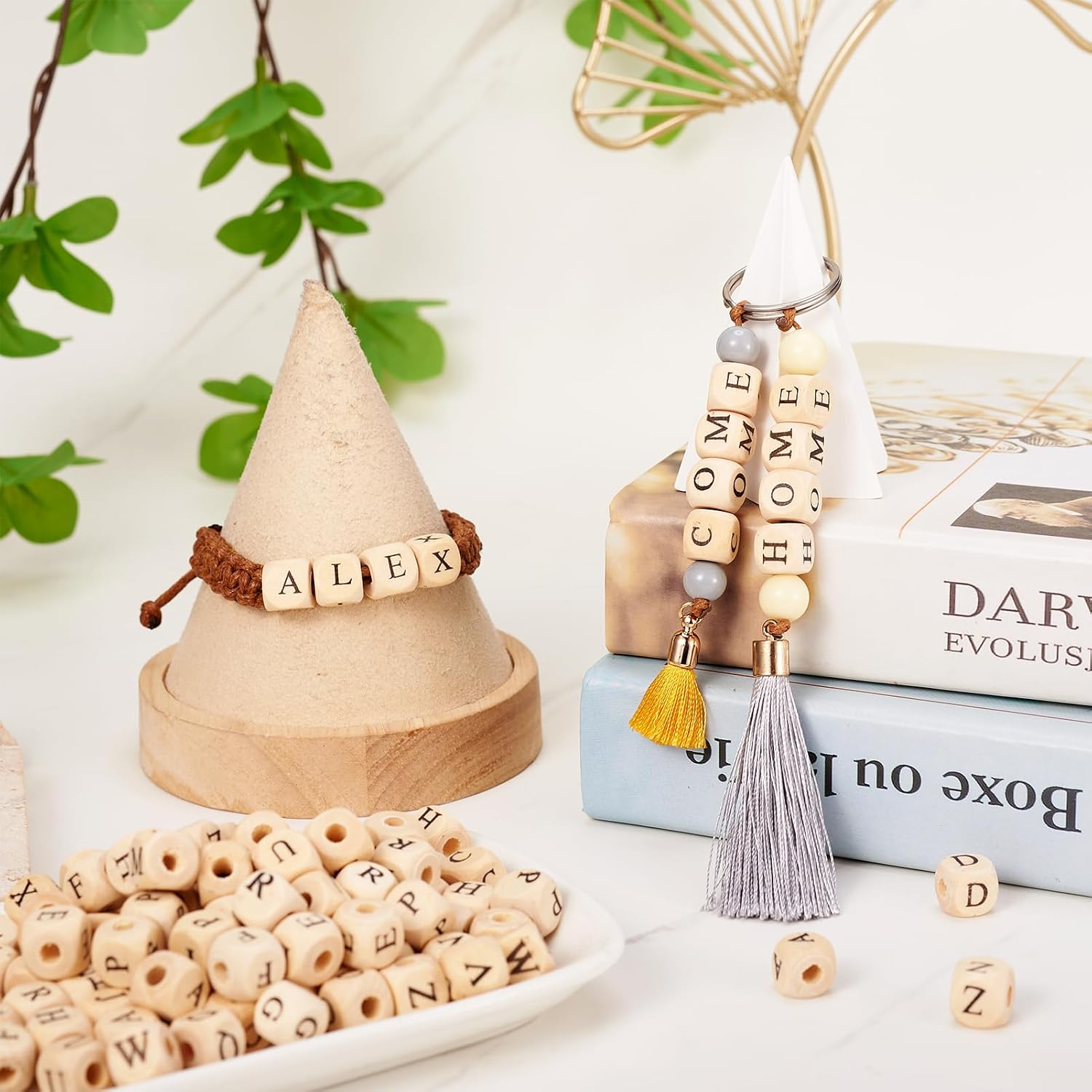 Beadthoven 520pcs Full 26 Letter Wood Beads 10mm Cube Wooden Beads Bulk A-Z Alphabet Natural Square Wood Spacers Initial Letter Cube Bead for Jewelry Making Bracelet Garland DIY Crafts Hole 3.5mm image 5