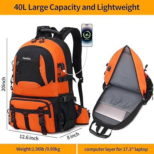 Miniatura 5 de Nerlion - Mochila de senderismo de 40 litros para hombres y mujeres, para campamento, impermeable, al aire libre, senderismo, mochila ligera