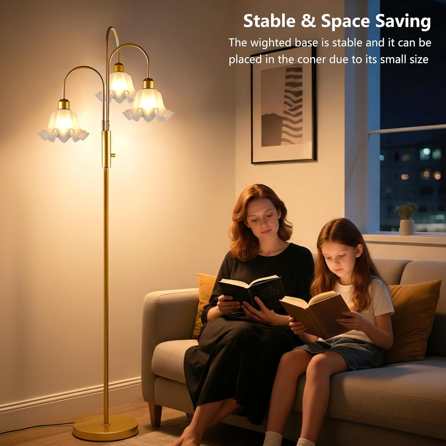 Lightdot 70IN Flower Floor Lamp for Living Room, 3 Light Dimmable Tree Floor Lamps with 3000K Bulb Included for Wedding/Party, Unique Floral Tall Lamp for Bedroom/Sofa Beside/Corner Decor-Gold