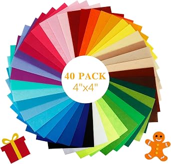 40PCS Felt Sheets, 4" x 4" Assorted Colors Felt Fabric 1mm Thick Felt Squares Felt Fabric Sheets Nonwoven Fabric Squares for Crafts Sewing DIY Patchwork DIY School Projects Home Party Decoration