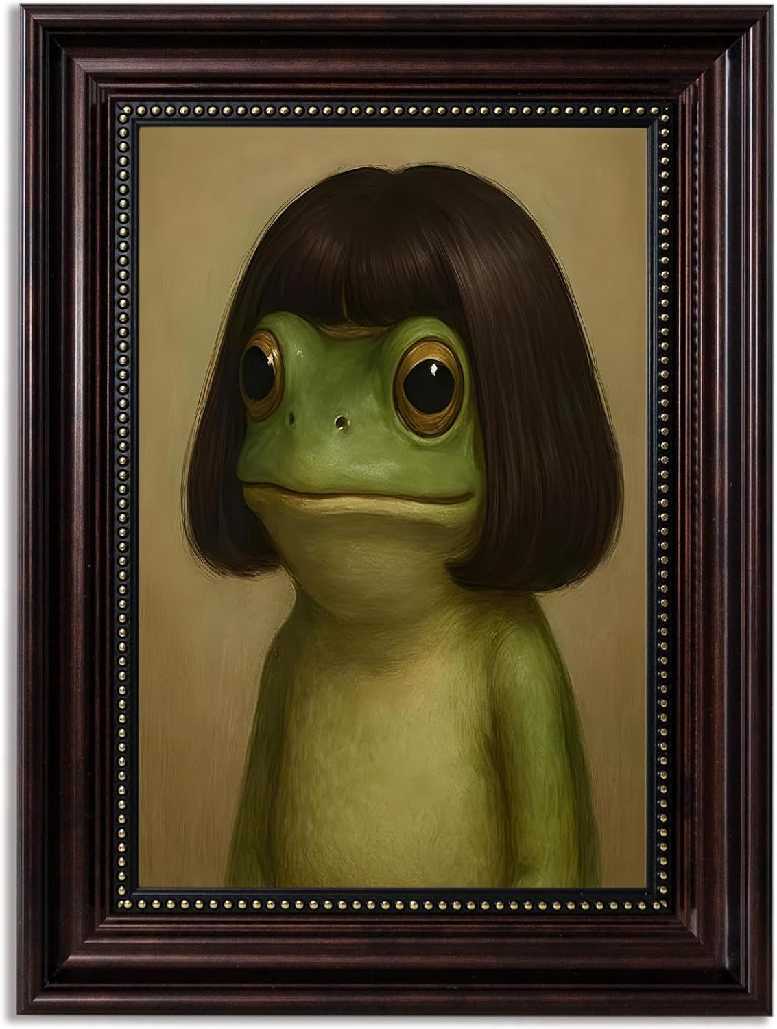 Framed Funny Frog Canvas Wall Art Quirky Animal Hairstyle Picture Painting Wall Decor Whimsical Frog Poster Print for Bathroom Living Room Bar Bedroom Home Decoration 9x11 in
