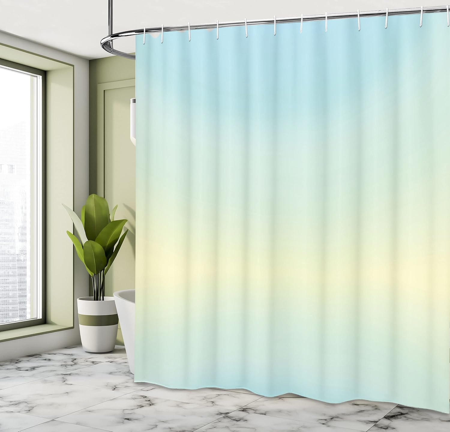 Ambesonne Teal Shower Curtain, Defocused Abstract Design in The Center Blurred Color Elements Sky Blue Like Art, Cloth Fabric Bathroom Decor Set with Hooks, 69" W x 70" L, Pale Blue