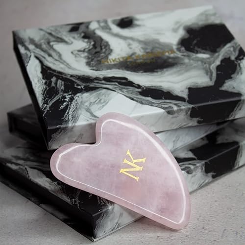 Miniatura 6 de KARIZMA Herramienta de masaje Gua Sha de jade de cuarzo rosa. Herramienta de guasha de piedra de jade para cara. Juego en caja de regalo Raspador de