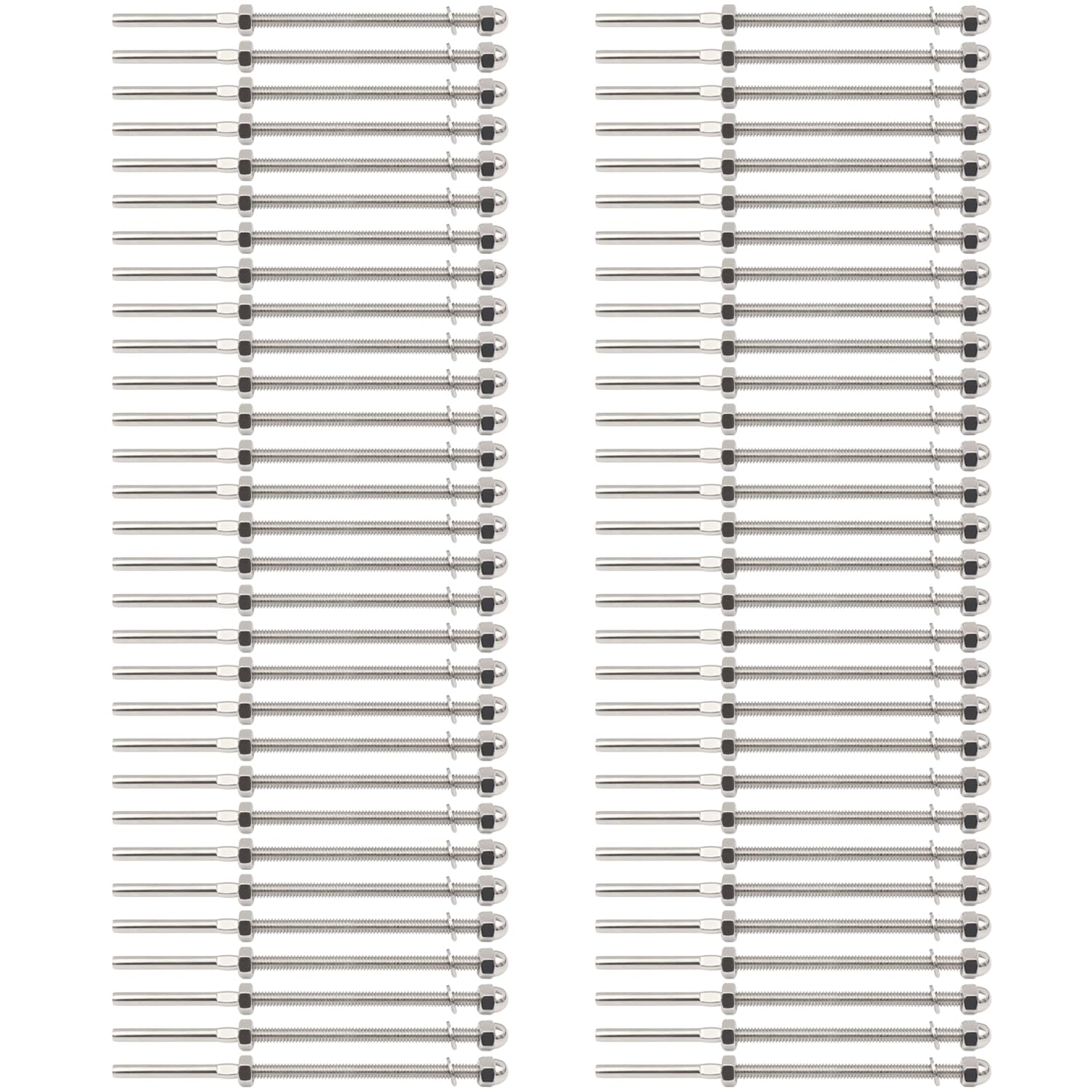 Challcrea 60Pcs 1/8 Cable Railing Hardware System Kit, Swage Threaded Stud Tensioner Length 6" for 4x4 2x2 Wood Metal Post for Stair Deck Railing, End