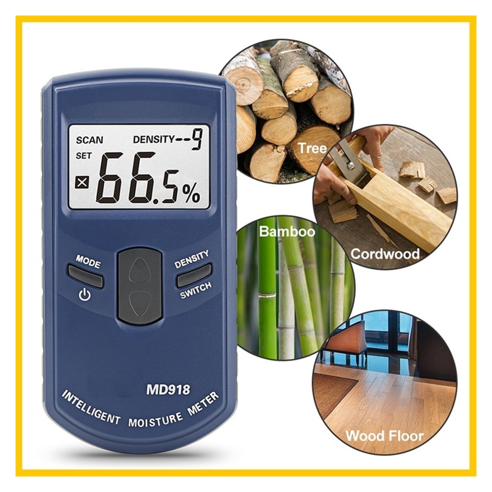 Induktives Hygrometer, Holzfeuchtigkeitsdetektor, digitaler Feuchtigkeitsmesser for Holz, 4–80% MD918 (1 Stück) Einfache Bedienung
