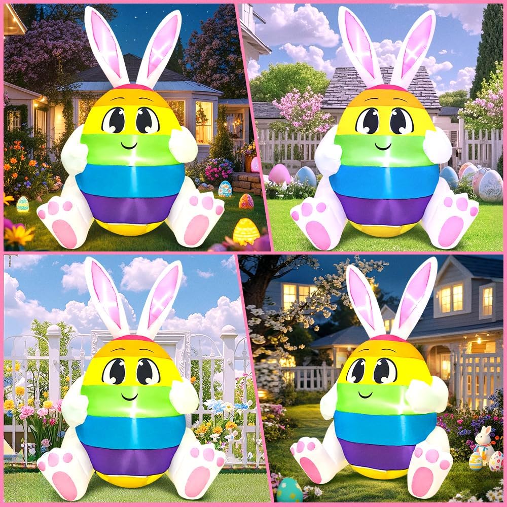 MT MENGTONG 5FT Easter Inflatables Decoration Rabbit with Carrot,Built in LED Lights Easter Blow Up Yard Decoration for Holiday Party,Indoor,Outdoor,Garden,Yard Lawn Decor