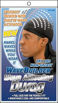 WAVEBUILDER Premium Hair Wave Activating Durag, Black
