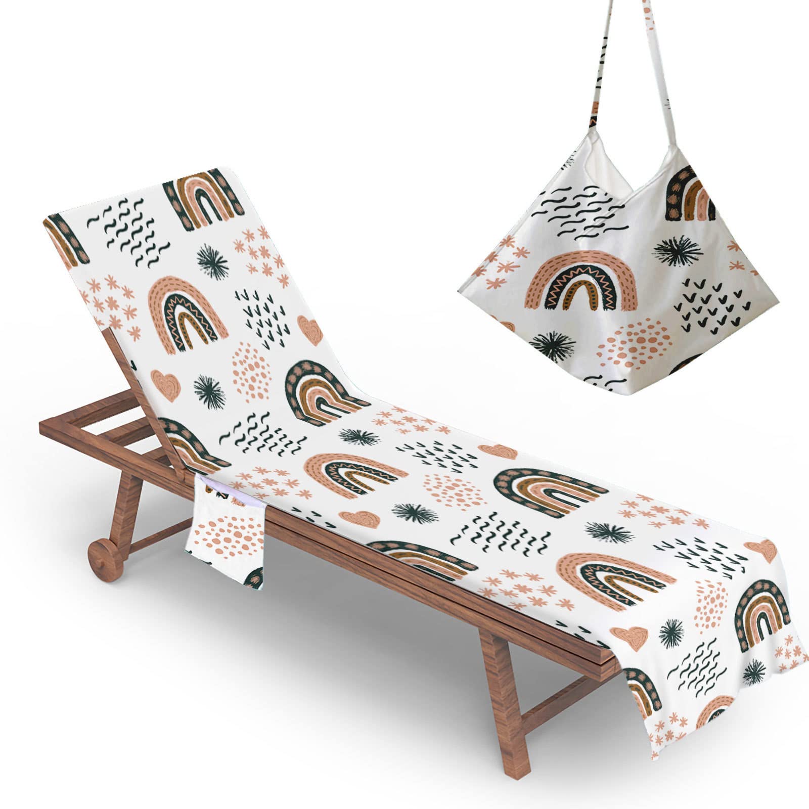 RRrawgff Sun Lounger Beach Towel with Pockets, Rainbow Pattern Beach Lounger Towel Beach Chair Cover Towel Fitted Microfiber Sunbed Towel Sun Lounger Towels for Summer Vacation (Cartoon)