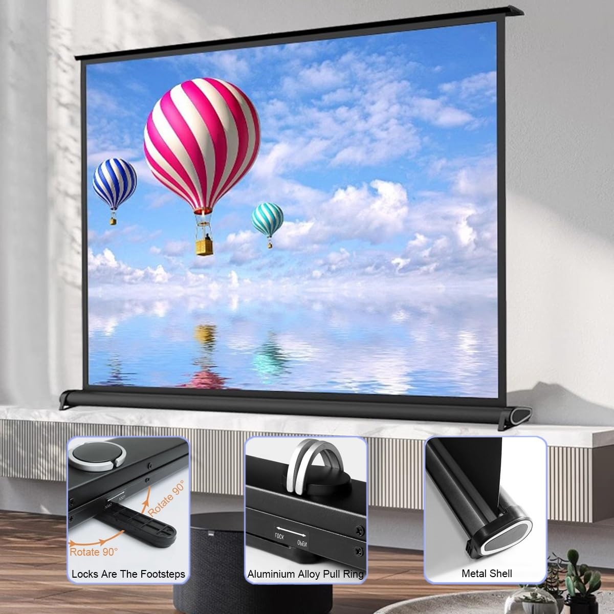 Schermo di Proiezione da Tavolo Portatile Telo Proiettore 20 30 40 50 Pollici HD 4K Telo per Proiettore Mobile Retrattile per Home Theater Ufficio Interni Esterni(36inch(16:9))