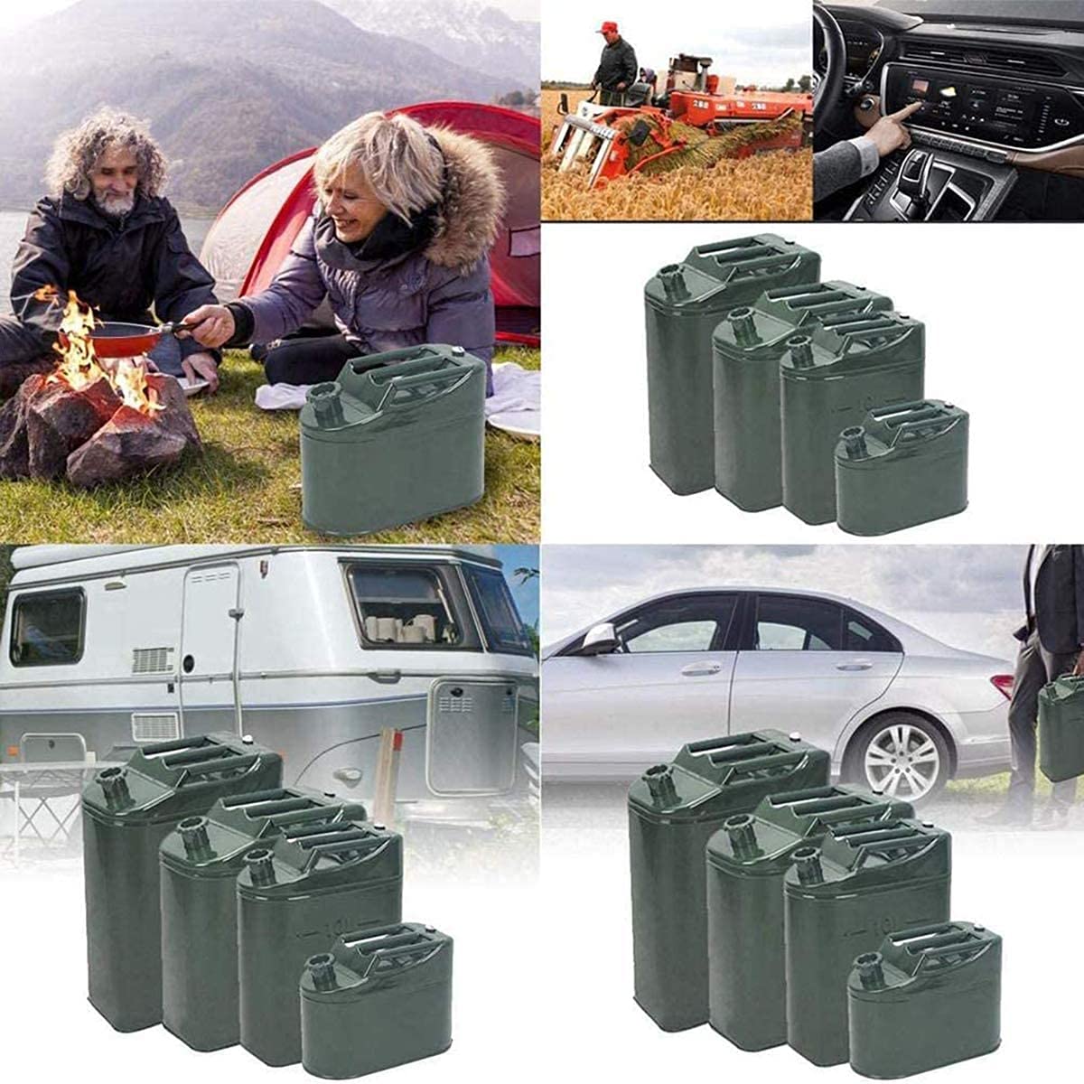 Bidon en métal, bidon d'essence et de diesel, bidon d'essence 5L/10L/15L/20L/25L/30L avec bec flexible et 3 poignées pour voitures, camions et bateaux,30L