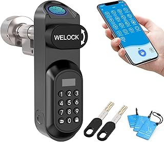 WELOCK U81 Smart Lock,Serrure Connectée,Serrure Empreinte Digitale avec Mot de Passe,RFID Carte,APP,serrure à code WiFi(Besoin wifibox),Cylindre Connecté 30/30 pour porte de 50-90mm,Facile à installer