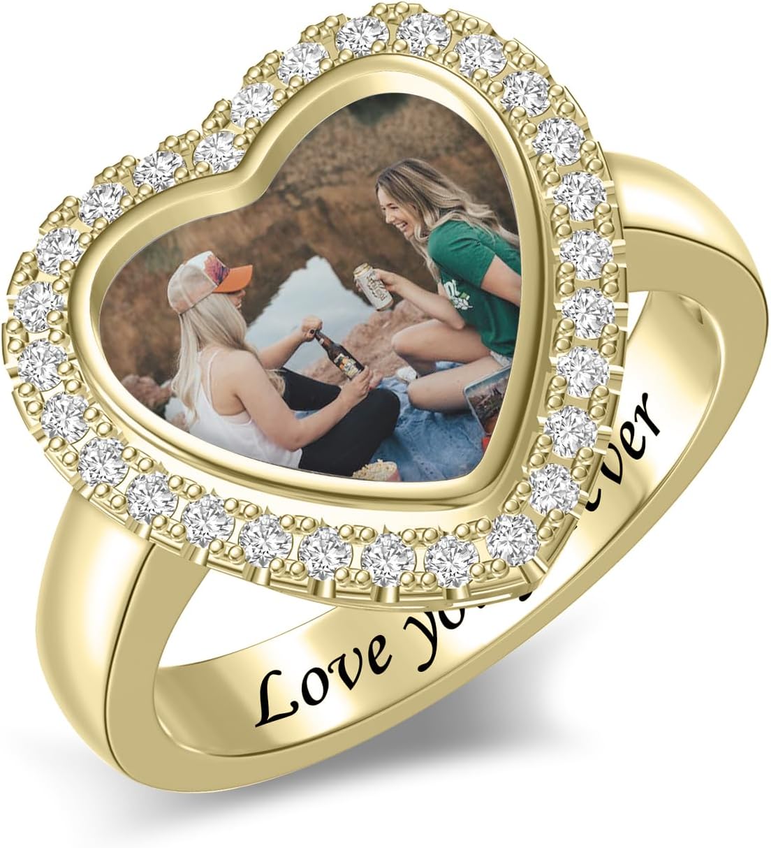 Personalized Photo Ring For Women Custom Heart Picture Ring For Mother Engraved Memory Ring For Her Christmas Anniversary